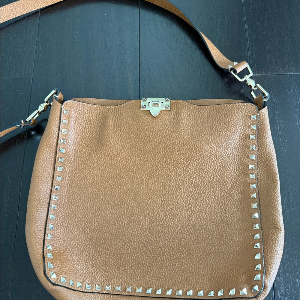 Valentino Garavani Studded Tan Leather Shoulder Bag